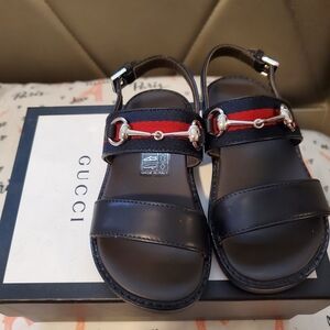 Gucci Black and Red Leather Sandals